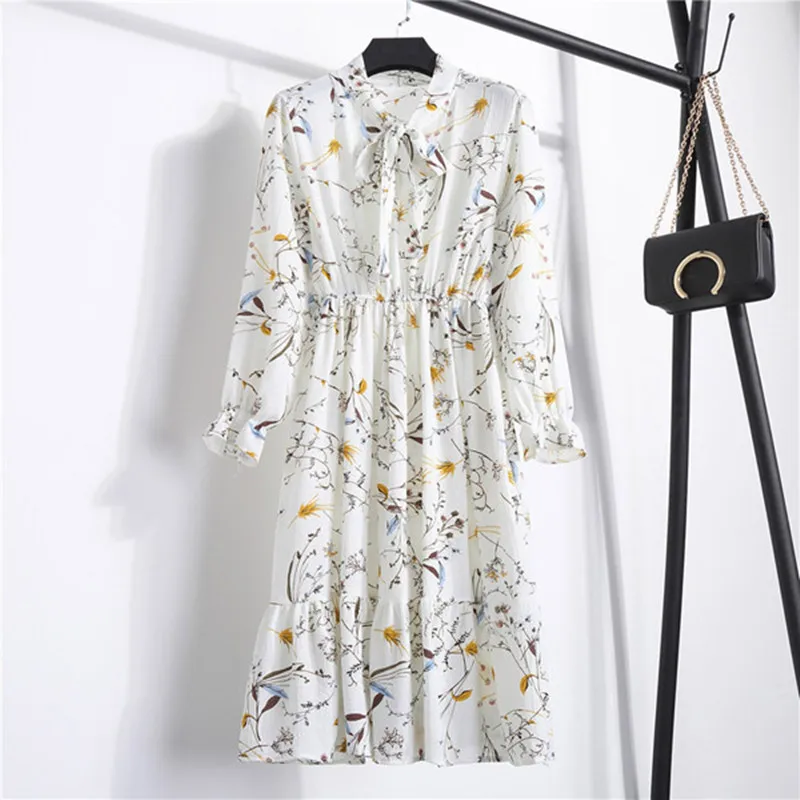 2020-Autumn-Floral-And-Dot-Print-Women-s-Stand-Neck-Dresses-Long-Sleeve-Cute-Chiffon-Dress (1)