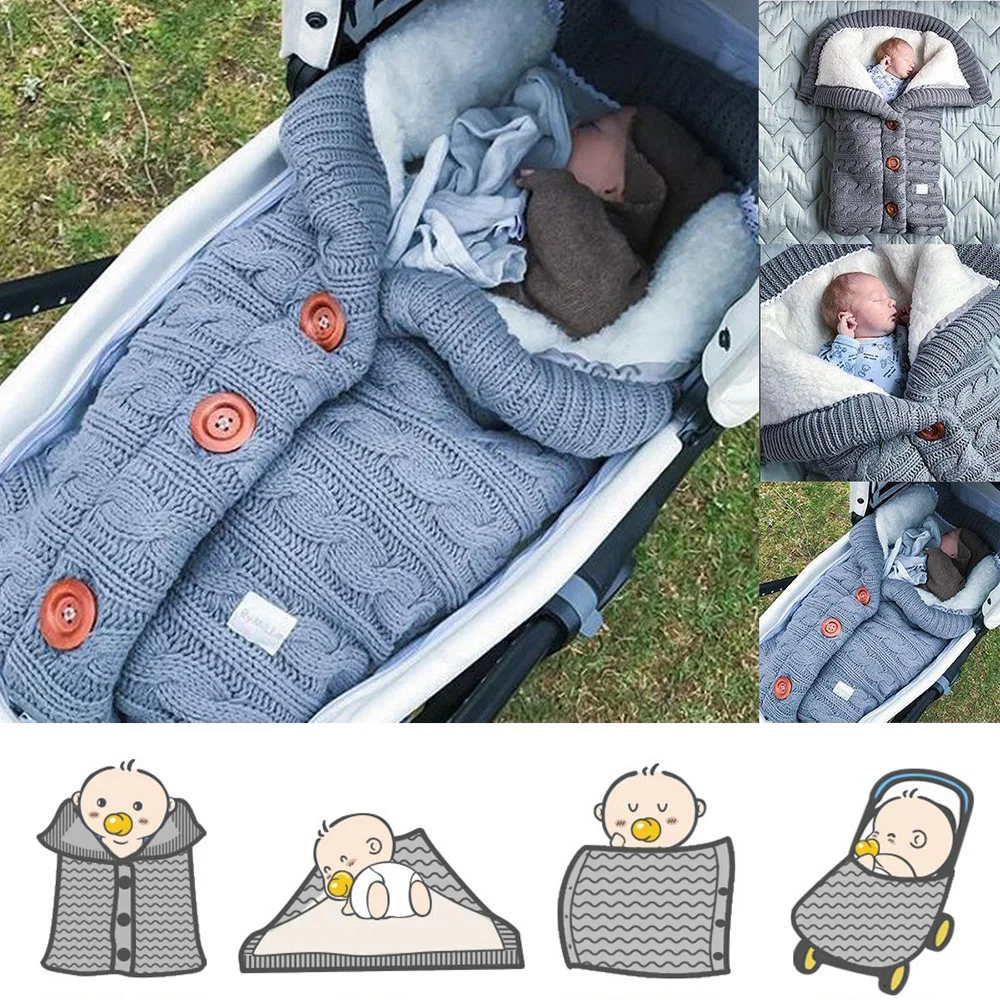 Winter Baby Sleeping Bags Cotton Knitting Envelope for Newborn Sleep Sacks for Stroller Wrap