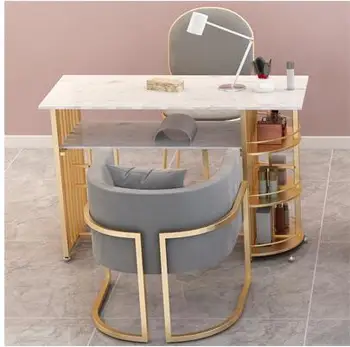 

Net red marble manicure table and chair set combination simple manicure shop make up table European style iron new style