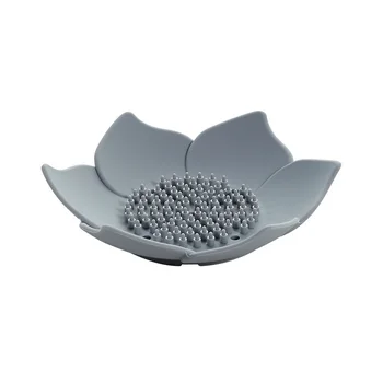 

Draining Soap Dish Soap Box Plate Lotus Shape Silicone Box Holder Portable Soap Dishes Gray