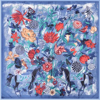

Luxury Brand 2020 New Design Floral Spring Square Scarf 130cm Twill Silk Scarf Women Kerchief Scarves For Ladies Shawl