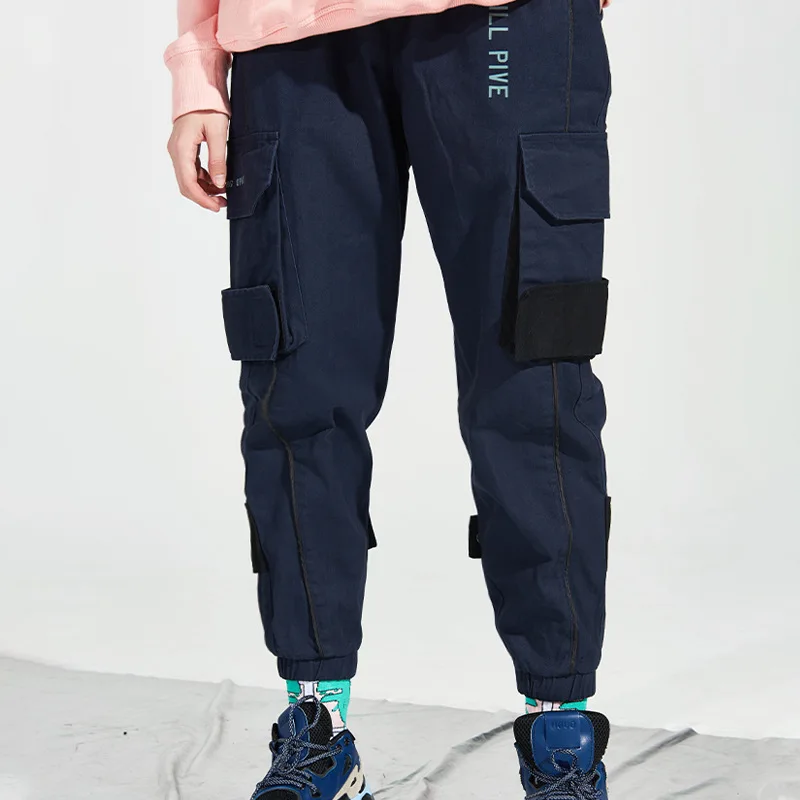 

Autumn Hong Kong Style Bib Overall Men's Casual Versatile Trend Multi-pockets Capri Skinny Trousers Function Printed Harem Pants