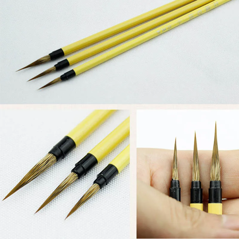 Brown Hook Line Fine Paint Brush 3pcs/set Chinese Calligraphy Brush Pen Weasel Hair for Paint Art Stationary Oil Painting Paint Brush Calligraphy Brush Art Supplies