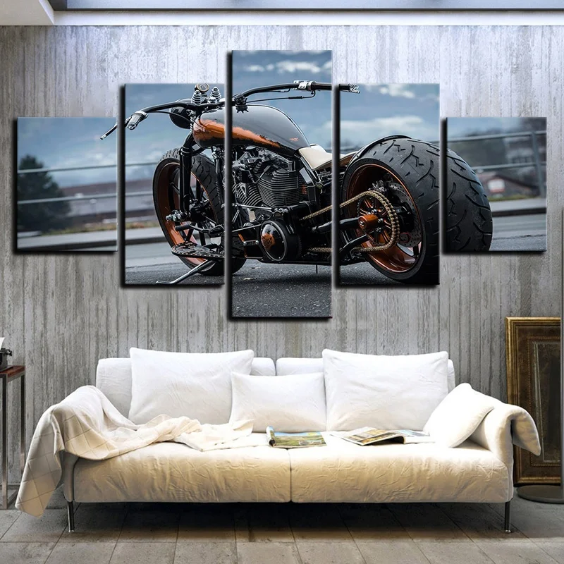 

5Pcs Luxury Retro Motorcycle Poster Wall Artwork Canvas HD Printed Cuadros Oil Painting Home Decor Living Room Modular Picture