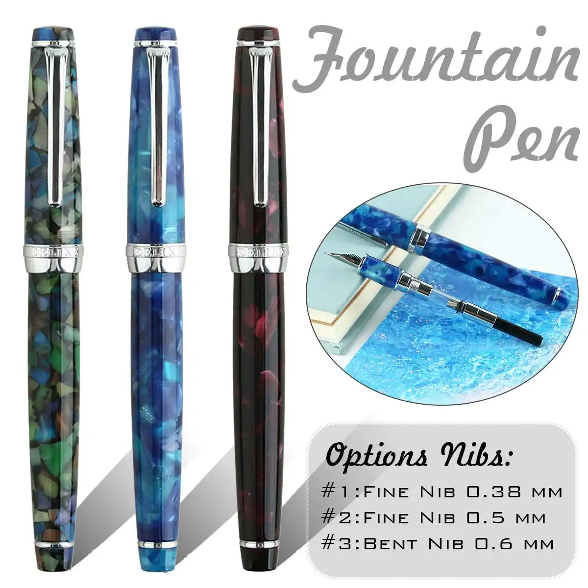 

NEW MOONMAN DELIKE Fountain Pen Newmoon Series Acrylic Resin Iridium EF/F/Small Bent Writing Pen Gift Set for Business Office