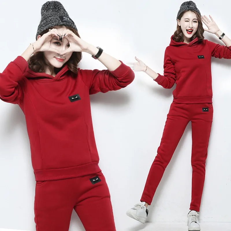 Women Hoodies Pant Clothing Set Casual 2 Piece Warm Fleece Tracksuit Female Pullover Top and Pants 2pcs Sweat Suit Outfits | Женская