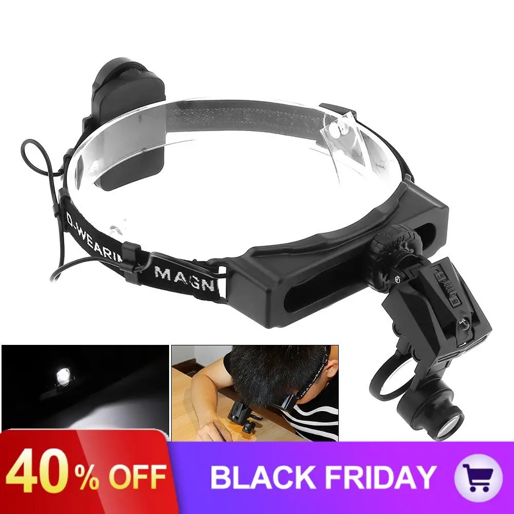 Portable 6 Amplification Ratio Adjustable 28X Headband Eyeglass Magnifier with LED Lights and 3 Lens for Repairing Reading