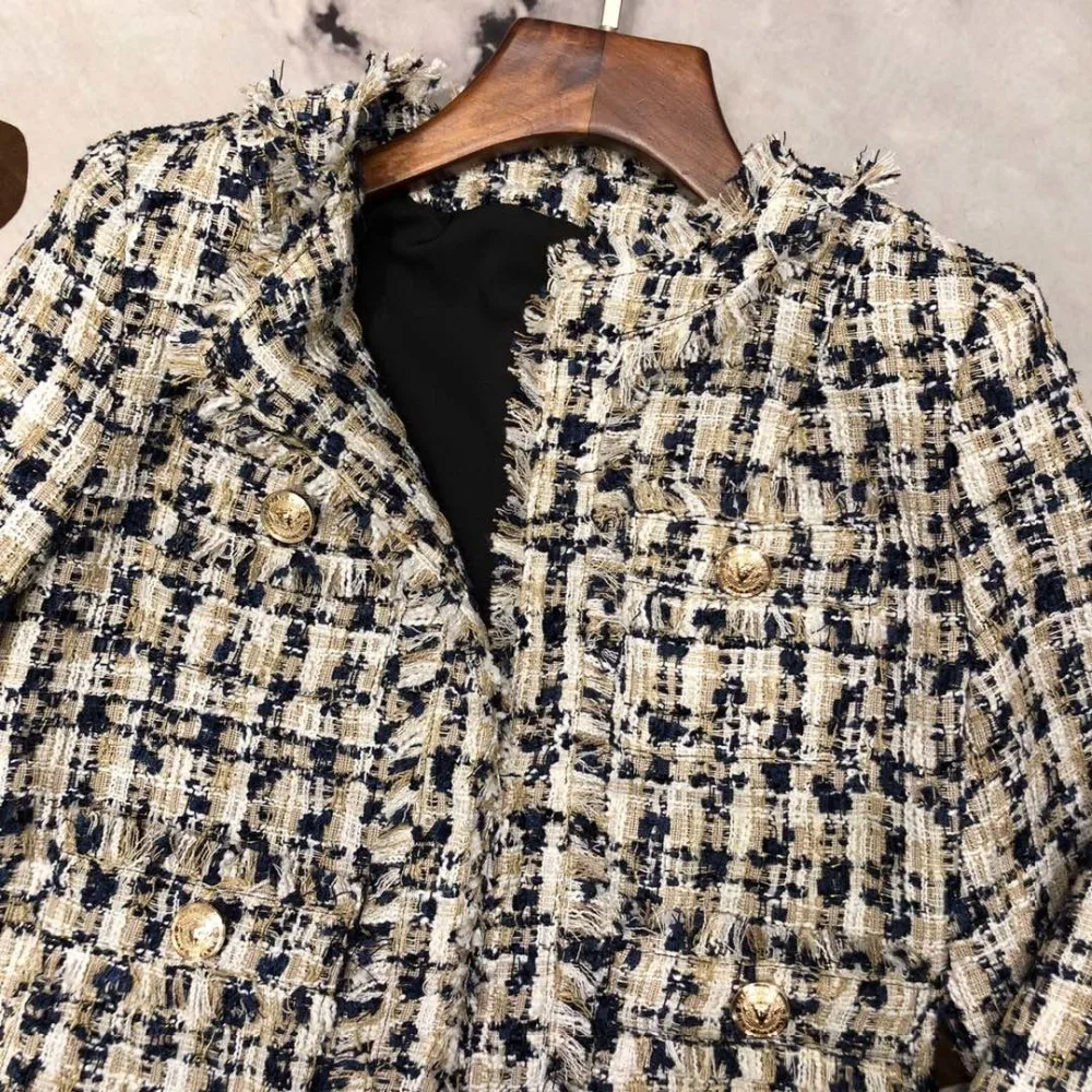 2019FW осенние новые женские твидовые куртки пальто+ юбка женские клетчатые повседневные костюмы 2 шт наборы rmsx 10,12