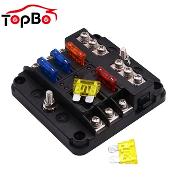 

6 way/12 Way Blade Fuse Block with ATC/ATO Fuse Box Holder M5 Stud With LED Indicator 12V 32V for Auto Car Boat Marine Trike Tru