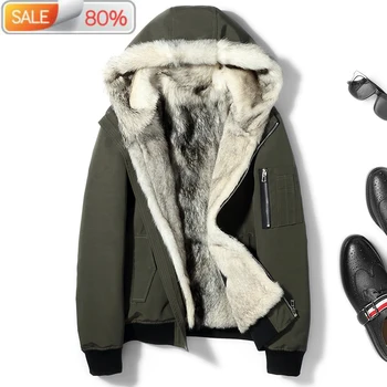 

Mens Parka Short Winter Men Wolf Liner Hooded Parkas Real Fur Jacket Veste Homme Hiver T-11-QF-01 B2153A