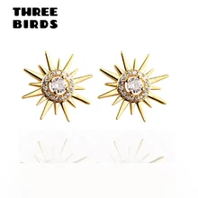 Трендовые серьги-гвоздики с кубическим цирконием s925 в форме звезды, с проложенным прозрачным кристаллом, золотые серебряные серьги в форме подсолнечника для женщин, подарок, ювелирное изделие