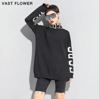 

Letter pattern knitted sweater women turtleneck pullover winter 2020 fashion clothes long sleeve casual pull femme sweaters