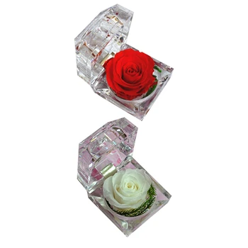 

2x Handmade Preserved Rose with Acrylic Crystal Ring Box for Proposal Engagement (White&Red)
