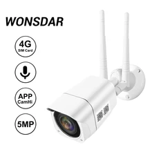 Wonsdar-cámara inalámbrica para exteriores, videocámara de 5MP, 1080P, HD, 3G, 4G, GSM, tarjeta SIM, Audio bidireccional, cámara CCTV tipo bala, visión nocturna, 30M, P2P, CamHi
