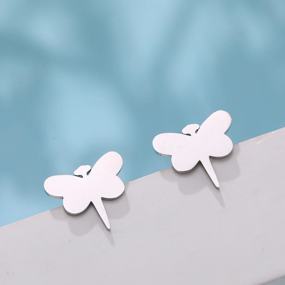 Dragonfly silver My shape серебряные и золотые серьги-гвоздики облако Луна Звезда кошка Снежинка бабочка животное из нержавеющей стали маленькие серьги женские серьги - Окраска металла: Dragonfly silver