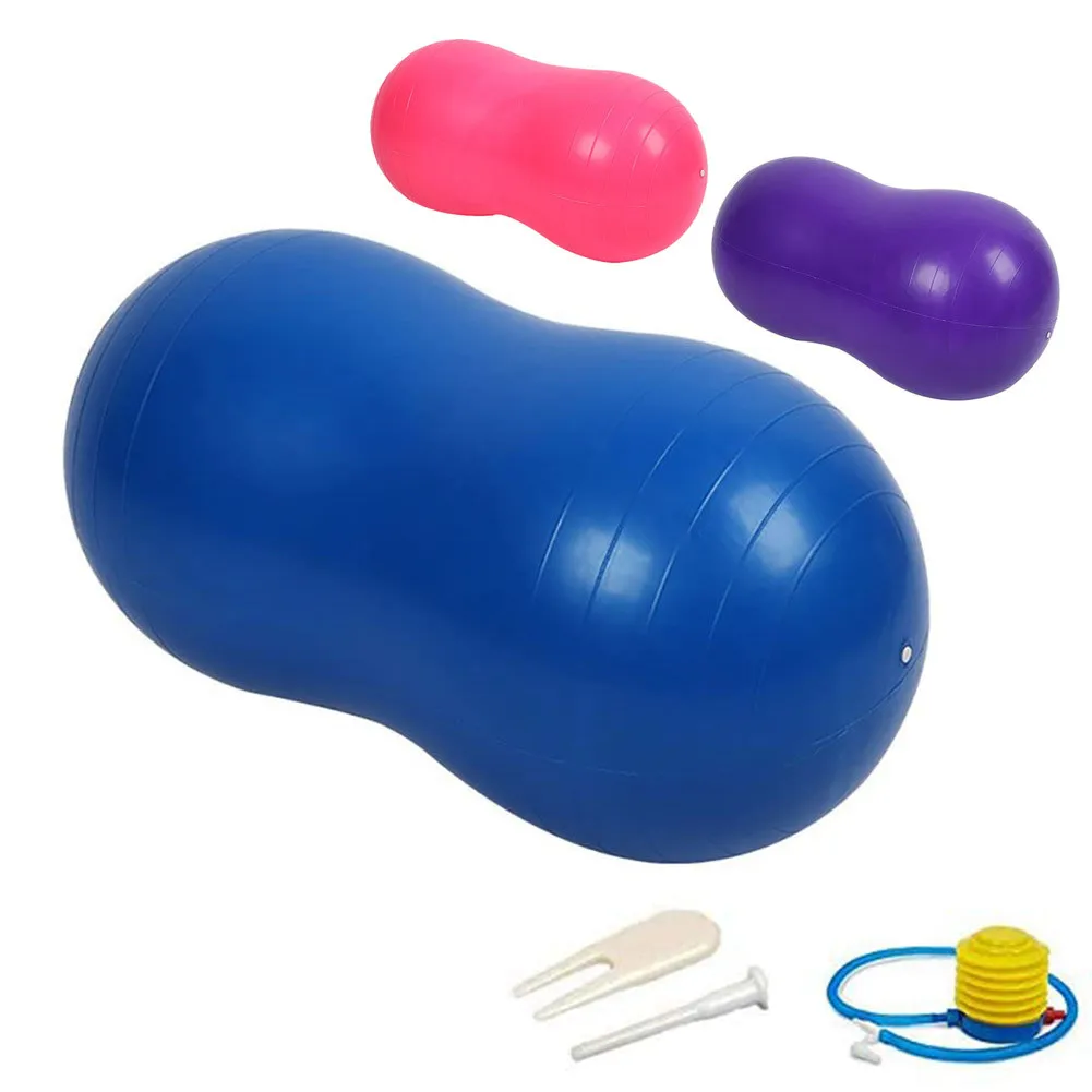 Pilates Yoga Ball Iatable Peanut Exercise Ball Blow Up Thick Balance With Manual Pump For Yoga Fitness Physical Therapy