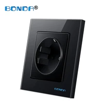 BONDA Wall Power Socket EU Standard Baby Kids Safety Protection Electrical Outlet 86mm * 86mm 16A 110~250V Tempered Glass Panel