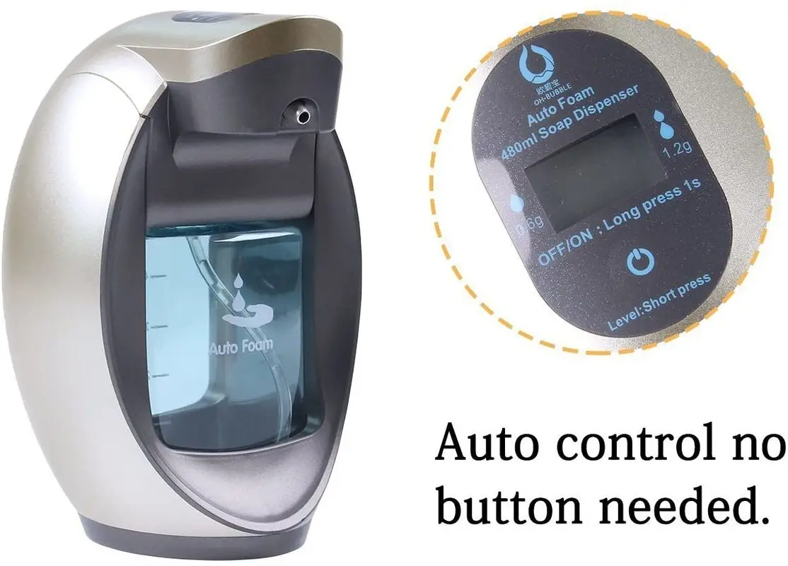 

480ml Automatic Foam Soap Dispenser-Hands-free Hand Sanitizer Soap Pump Dispenser with Wall-Mounted Design-2 Modes Adjustable