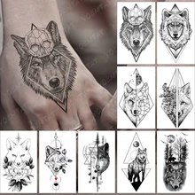 

Waterproof Temporary Tattoo Sticker Realistic Wolf Geometric Line Skull Old School Flash Tatoo Fake Tatto For Body Art Women Men