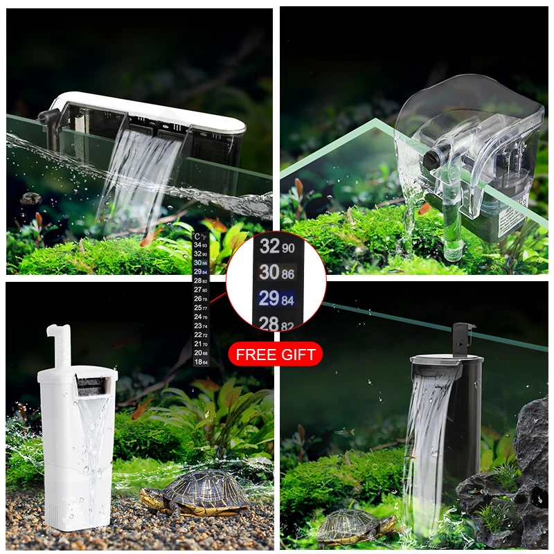 

Aquarium Filter Built-In Waterfall Filter Low Water Level Filter External Hangon Water Pump With Surface Skimmer For Fish Turtle