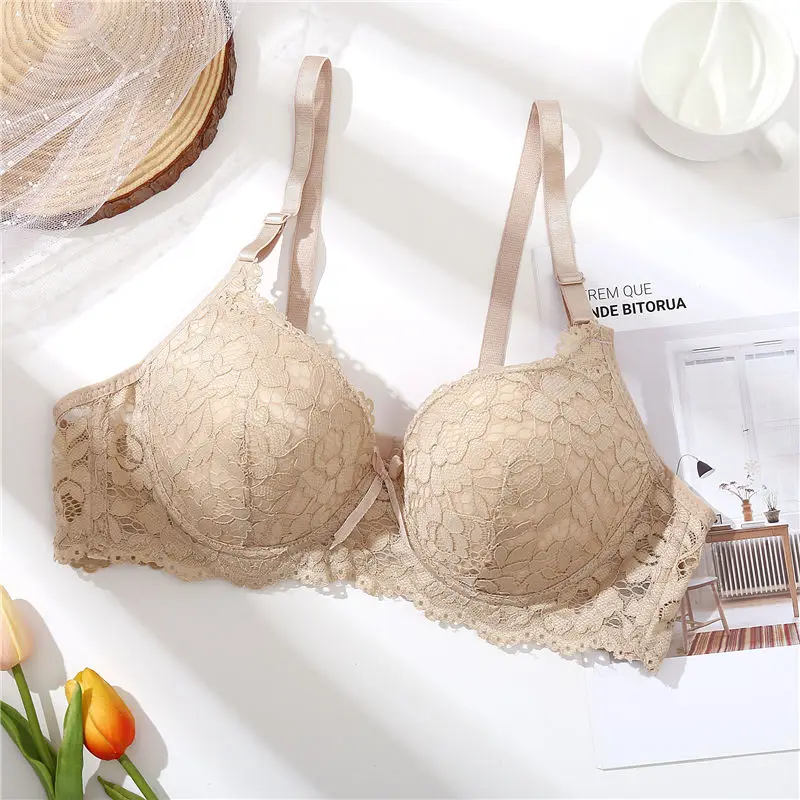 style2 apricot Кружевной бюстгальтер с застежкой спереди, красивый бюстгальтер с пуш-ап эффектом, сексуальный бюстгальтер на косточках для женщин, однотонное женское нижнее белье - Цвет: style2 apricot