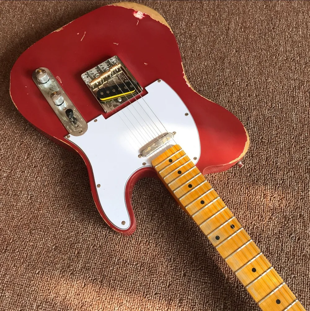 custom shop. TELE 6 Strings Maple fingerboard red Electric Guitar,telecaster gitaar relics by hands guitarra.real photos 219 (1)