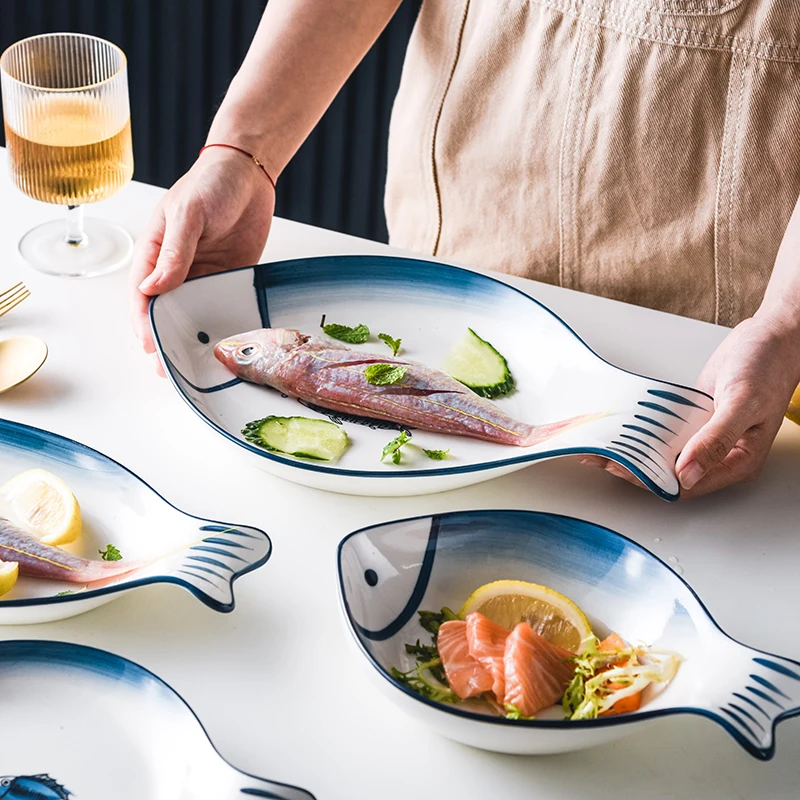 

Японский блюдо для рыбы на пару глазурь под цвет керамическое блюдо в форме рыбы домашние маленькие свежие столовые приборы блюда