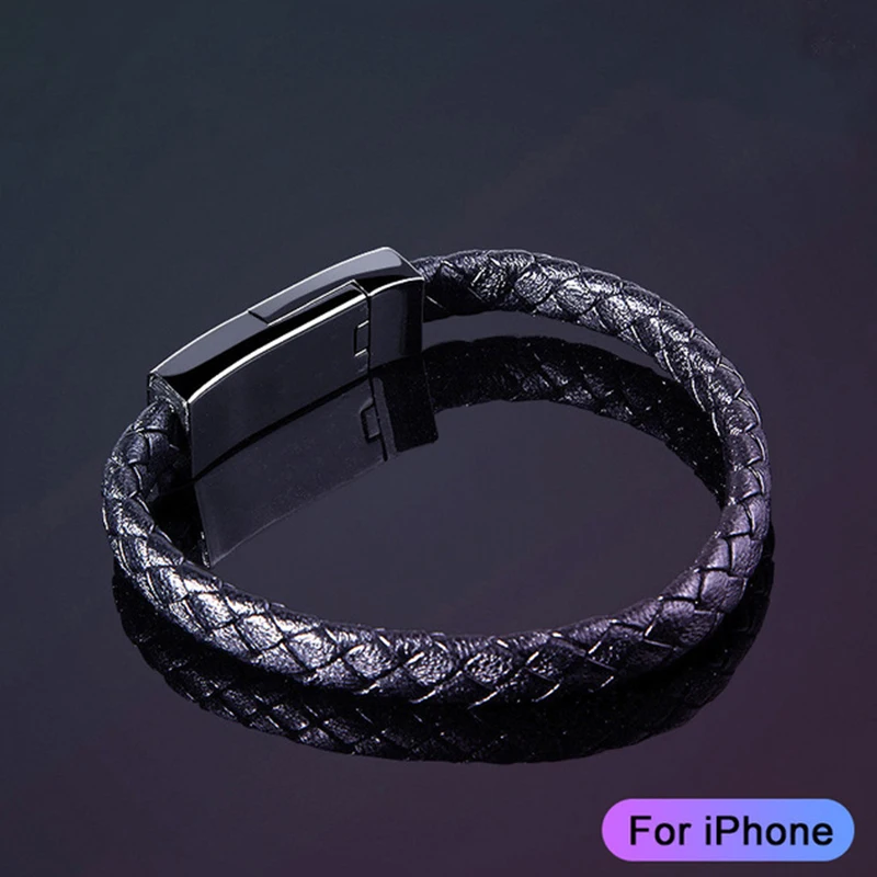 Браслет из натуральной кожи, USB кабель для iPhone, Android, type-C, Micro USB браслеты, кабели, зарядное устройство, зарядный кабель для синхронизации данных, кабель для телефона - Цвет: For Lighting Plug