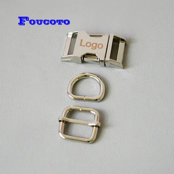 

200 sets engrave logo metal hardware buckle D ring adjuster 25mm straps harness dog collar belt clip hook DIY sewing accessory