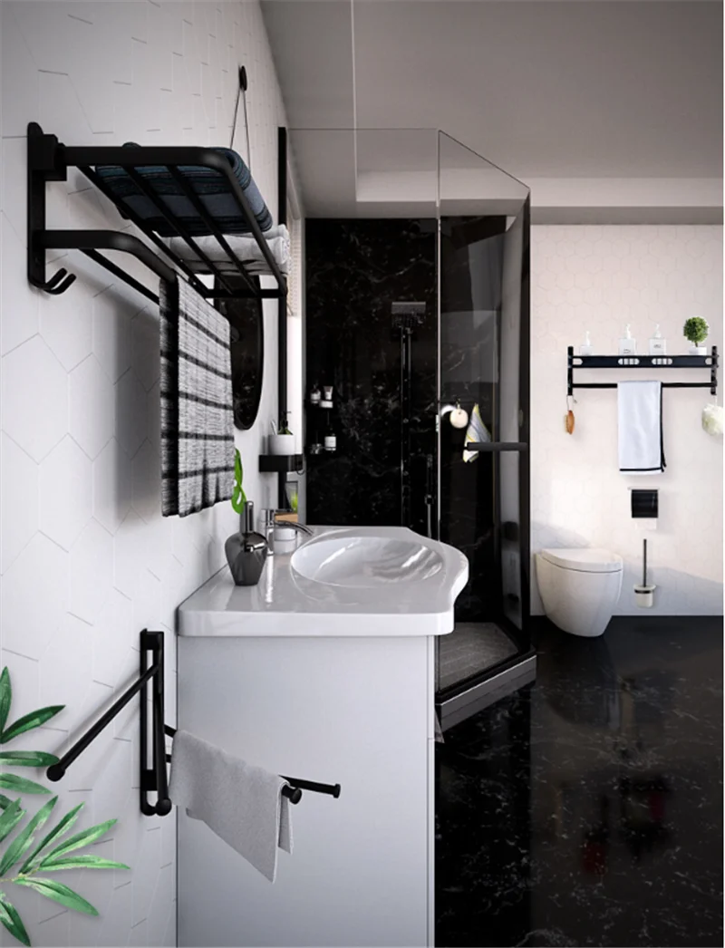 Spazio nero in alluminio porta asciugamani bagno, porta asciugamani,  accessori doccia, anello rack, toilette casa, decorazione hotel, R9, nuovo  - AliExpress