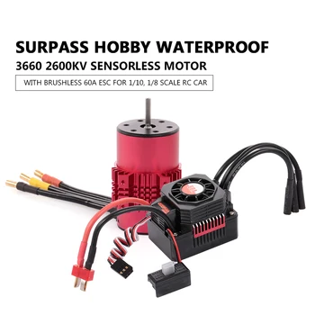 

3660 2600KV Brushless Motor with Heat Sink and 60A ESC with BEC Combo Set Waterproof for 1/10 1/8 RC Car Truck