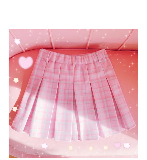 High-Waist Heart Pink Pleated Skirt 2
