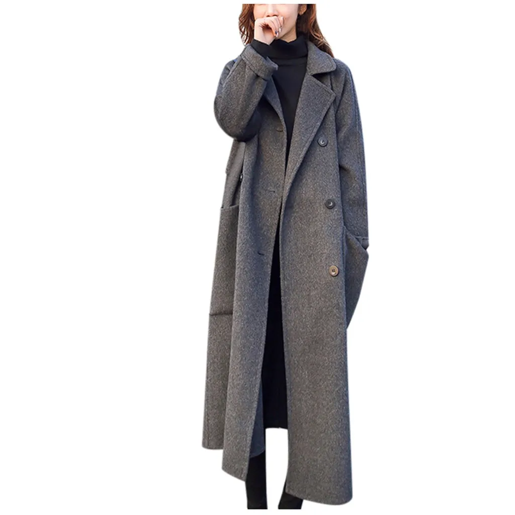 Chaqueta mujer, зимнее пальто для женщин, для работы, одноцветное, винтажное, зимнее, для офиса, с длинным рукавом, на пуговицах, шерстяная куртка, пальто, abrigos mujer invierno