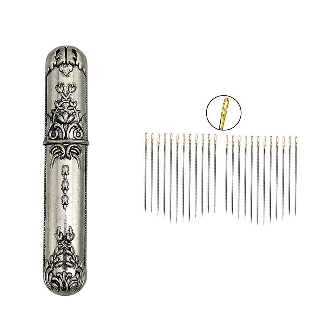 24 Pcs Self Threading Needles Large-Eye Hand Sewing Needle with Vintage Needle Case Embroidery Sewing Tools 