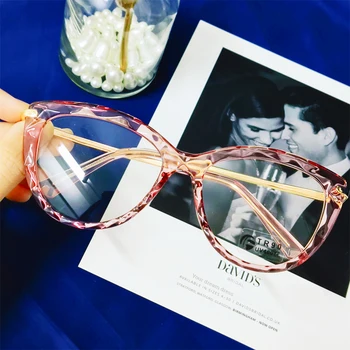 

Korean Clear Pink Crystal Glasses Frame for Women Alloy Cat Eye Eyewear Female Brand Fake Myopia Glasses Transparent Oculos Male