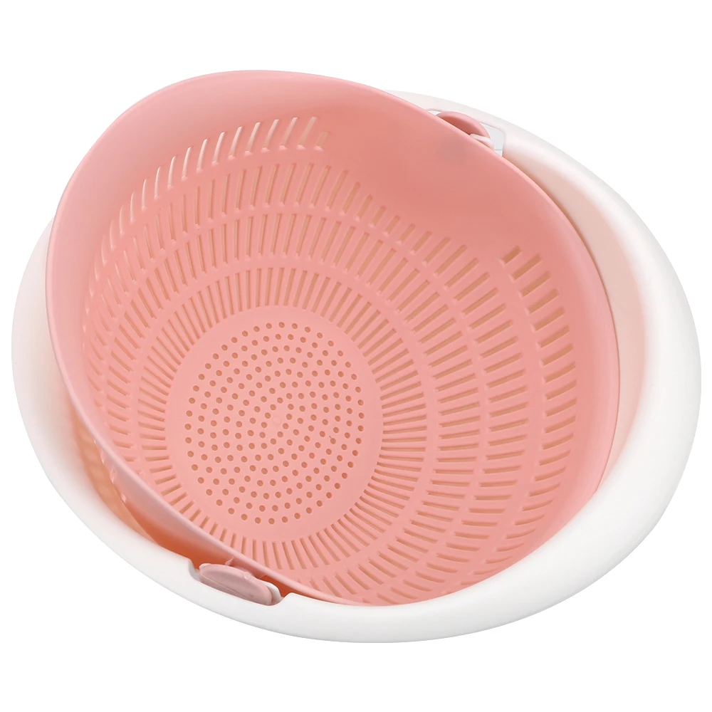 HOOMIN Double Drain Basket Bowl Washing Rice Washing Colander Baskets Storage Basket Noodles Vegetables Fruit Kitchen Strainer