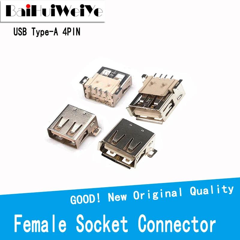 USB Type A Standard Port Female Solder Jacks Connector PCB Socket USB-A Type SMT 4Pin SMD 10Pcs/LOT Solder Seal Wire Connectors