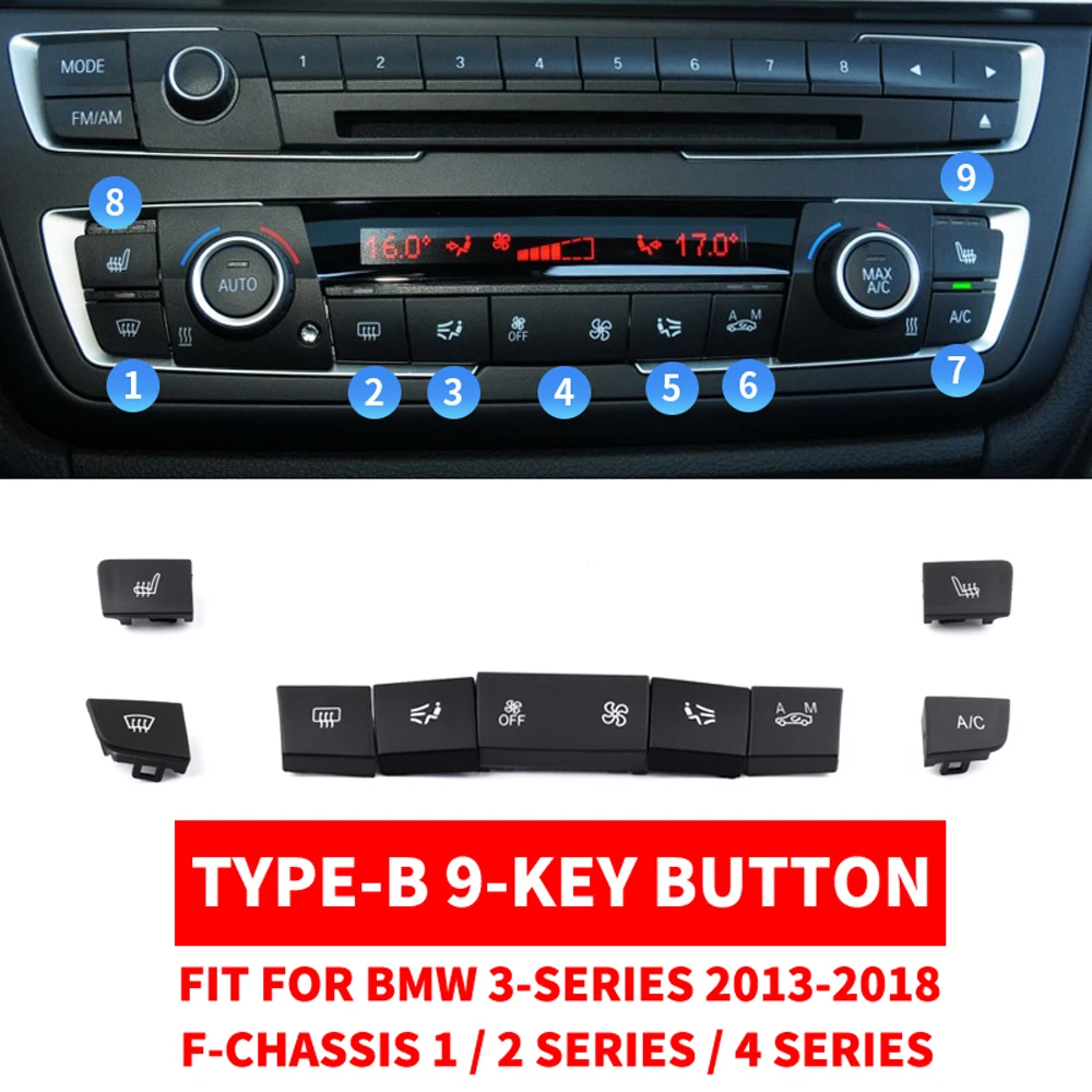 АБС-пластик, автомобильный Кондиционер компакт-дисков цифровой Управление ключа накладка Стикеры для BMW F30 F80 F31 F32 F33 F35 2013-18 1/2/3/4 серии - Название цвета: 9-Key Button