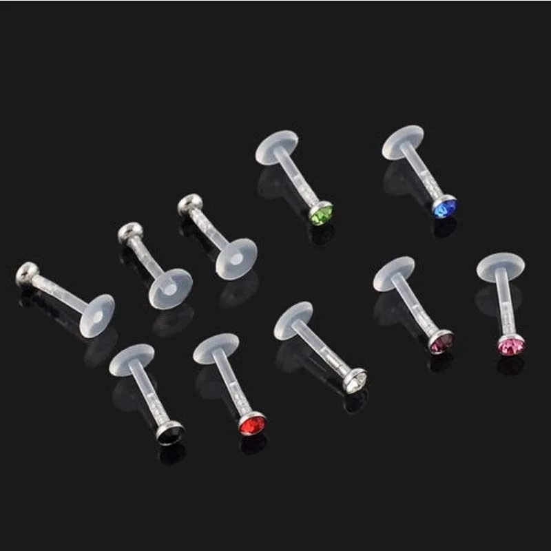Nose Ring Nipple Piercing 16G Mixed Acrylic Crystal Bar Monroe Labret Stud Lip Ring Flesh Belly Fake Piercing Septum Grillz 6pcs