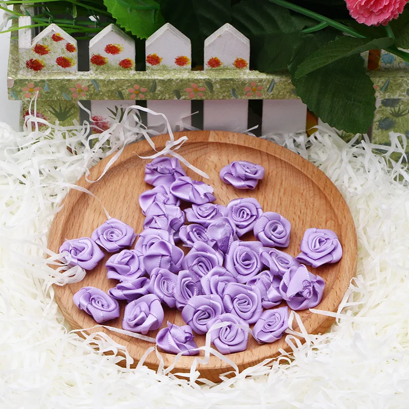 30 шт./лот 2 см полиэстер атласная лента розы тканевый цветок из шелка ручной работы DIY свадебный букет цветок ткань для волос аксессуары - Цвет: purple