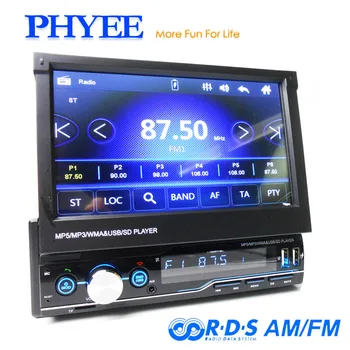

1 Din Retractable Car Radio Mirror Link Video MP5 Player AM FM RDS USB TF Aux 7“ Touch Screen Stereo System Head Unit PHYEE T100