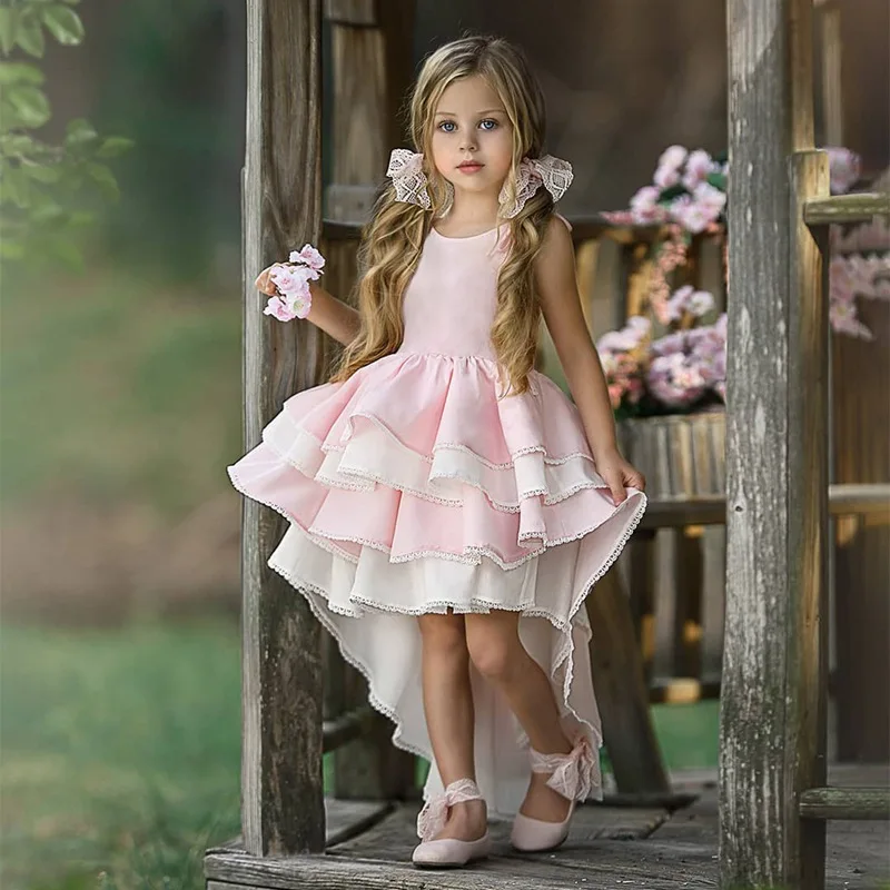 

Baby Girls Child Lace Asymmetrical Halter Princess Dress Summer Backless Ruffles Ins Party Pretty Kids Cake Layered Dresses