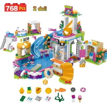 

768pcs City Summer Swimming Pool Building Blocks Compatible Heartlake Friends Bricks Figures Kids Toys for Girls Children