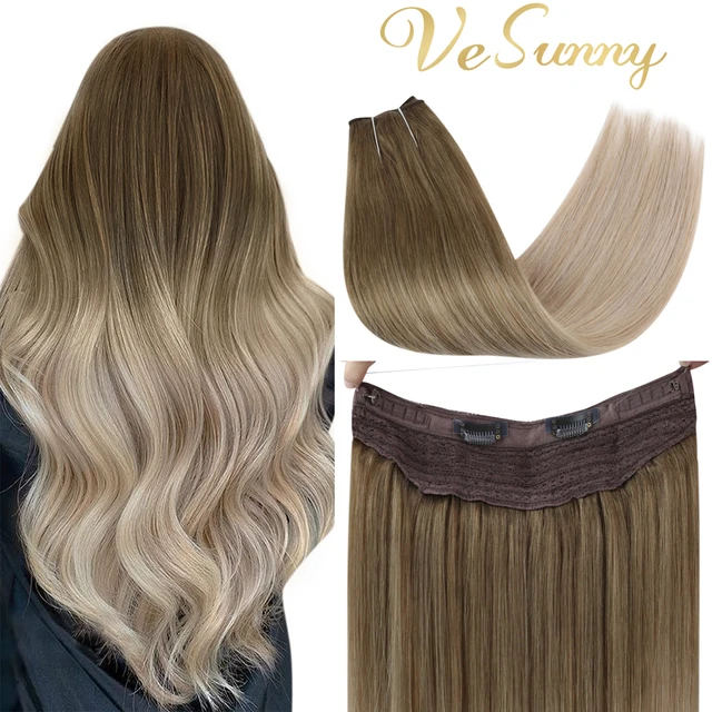 Human Hair Crown Extensions Blonde Hair Extensions Invisible Real Human Hair Double Weft Halo Real Hair Extensions Human Hair 8-60-18