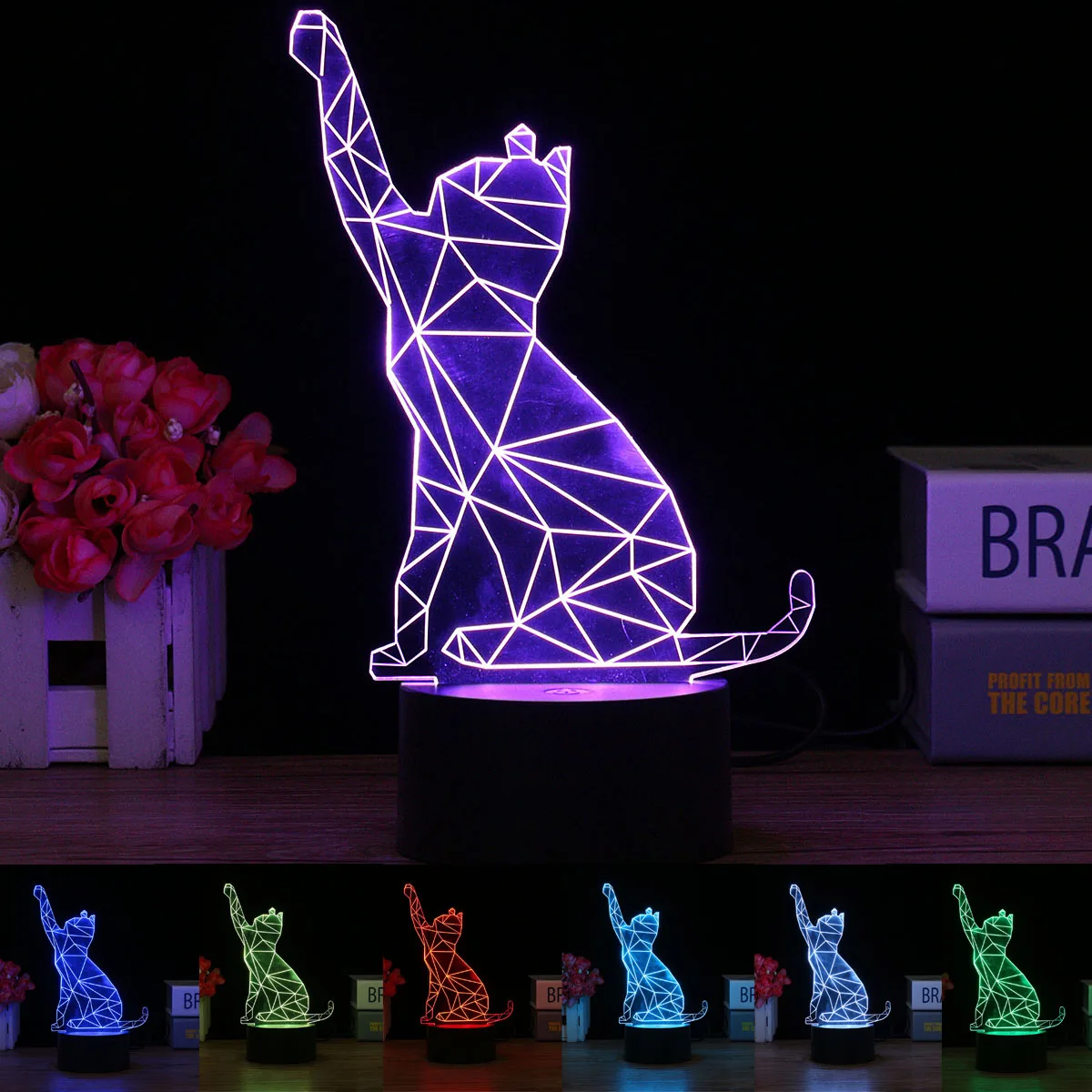 Becornce 3D иллюзия настроения лампа Акриловая Милая кошка цвет сменный USB 3D ночной светодиодный светильник с сенсорным управлением Декор для дома и спальни