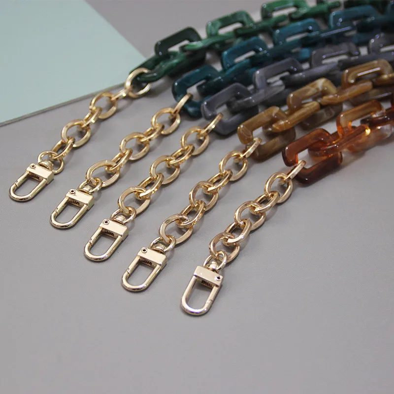 New Fashion Woman Handbag Accessory Chain Detachable Replacement Leopard Amber Green Color Strap Women DIY Clutch Resin Chain