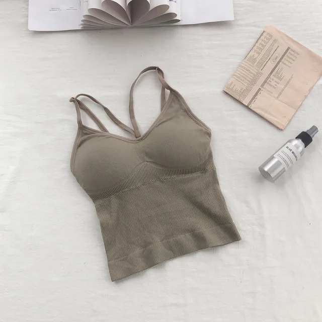 Women Cotton Underwear Push Up Bra Sexy Top Women Suspender Tank Up Fashion Solid Color Lingerie Female Soft Top Brassreie Khaki