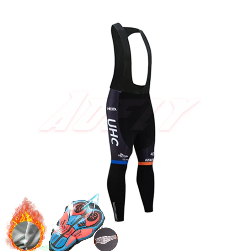 Black bib 10 зима оранжевый UHC команда Велоспорт куртка 9D велосипед брюки комплект Ropa Ciclismo термо флис pro трикотаж для велосипедистов Майо низ одежда - Цвет: Black bib