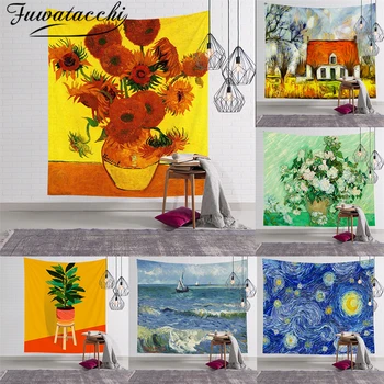 

Fuwatacchi Oil Painting Flower Tapestry Wall Hanging Tapestries Camping Tent Travel Mattress Sleeping Tapestry Throw Rug Blanket