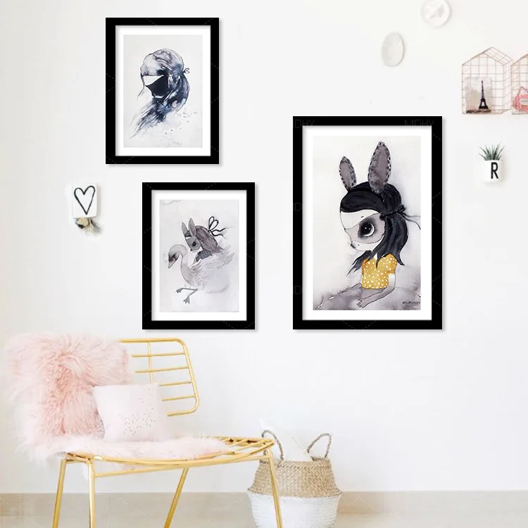 

Cartoon Miss Rabbit Nordic Style Home Children's Room Painting Wall Mural Decorative posters and prints creative Art canvas